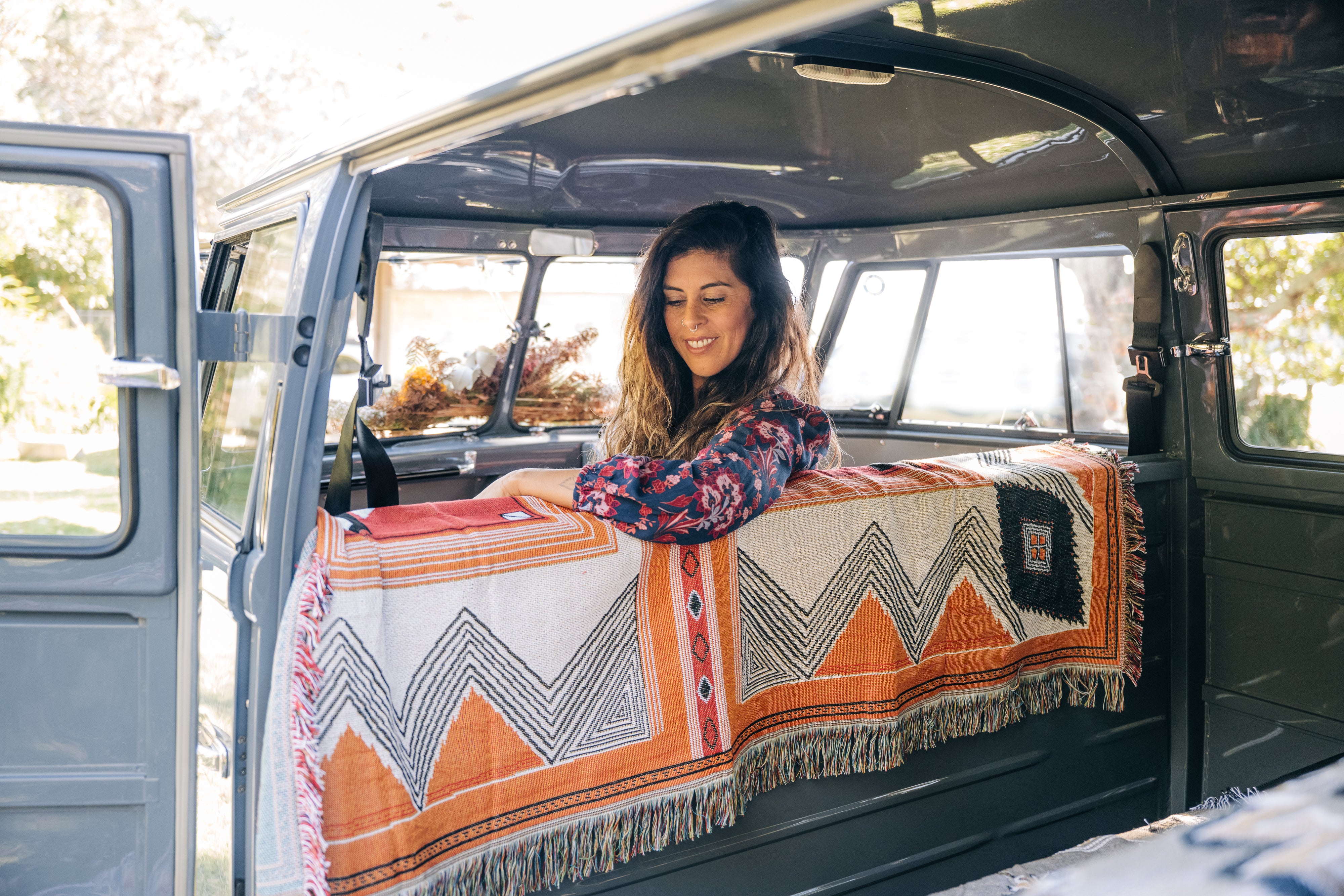 Come Together' Boho Geometric Woven Cotton Throw Rug & Picnic Blanket ...