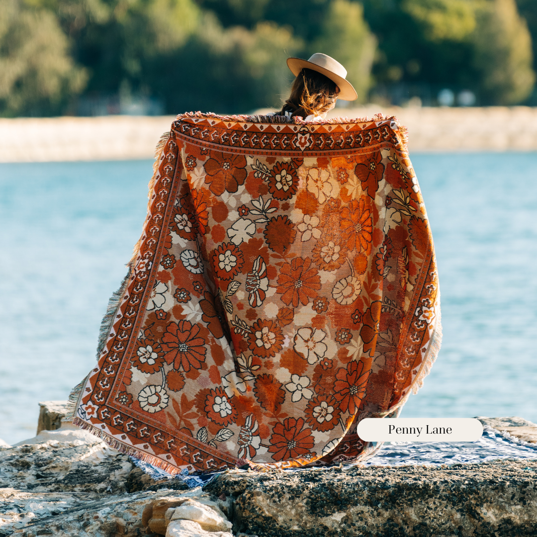 Penny Lane' Woven Cotton Throw Rug Picnic Blanket – Hendeer