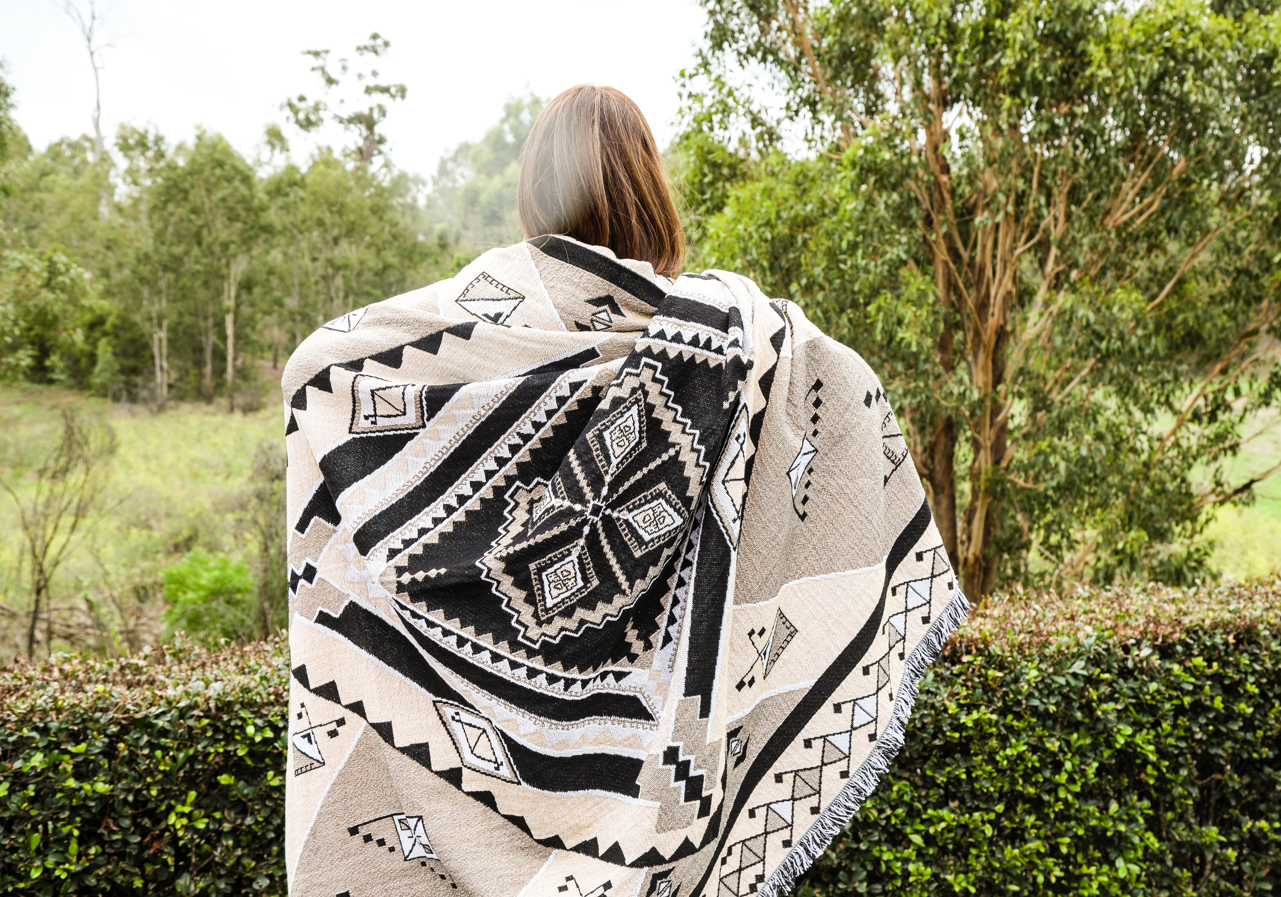 Nowhere Man Boho Geometric Woven Cotton Throw Rug Picnic Blanket